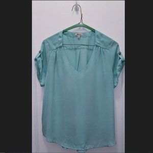 Lily Star Short Sleeve V-Neck Teal Blouse, Juniors Size M